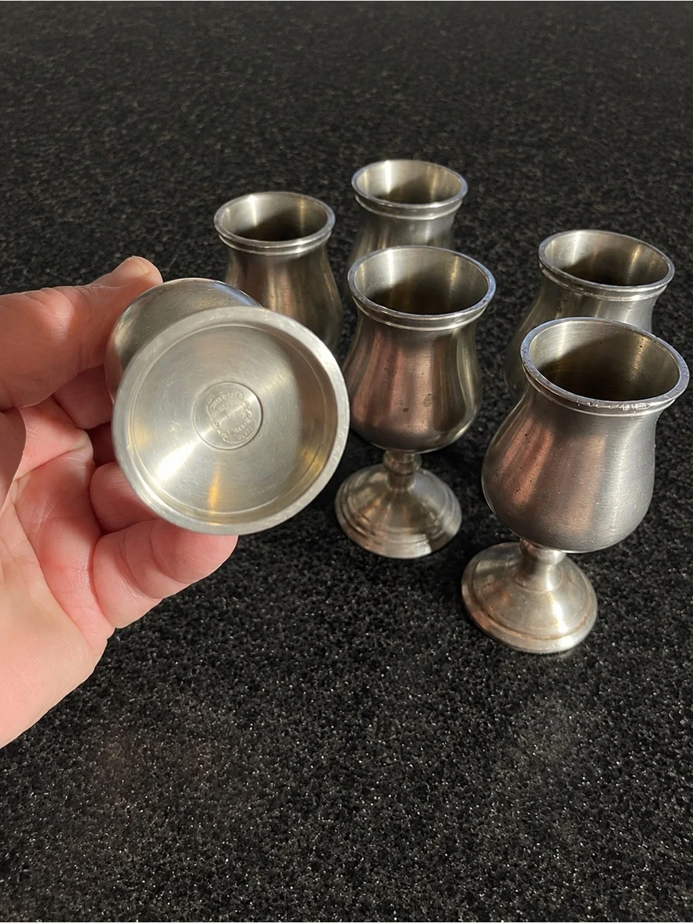 Set of 6 Vintage Pewter Cordial Goblets / Mini Chalices
